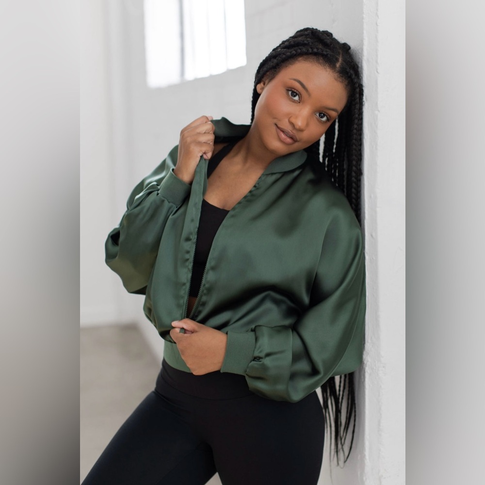 Savvi Lucy Satin Bomber Jacket